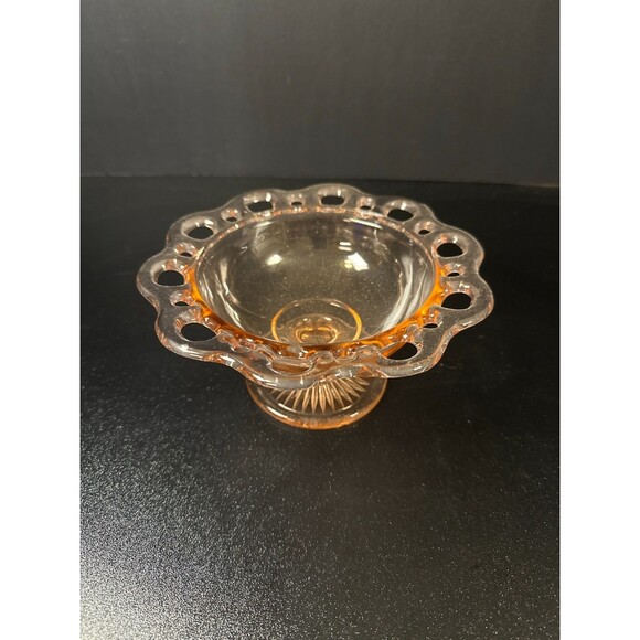 Vintage Hocking Glass Pink Depression Old Colony Open Lace Compote 6.75" - Picture 1 of 7
